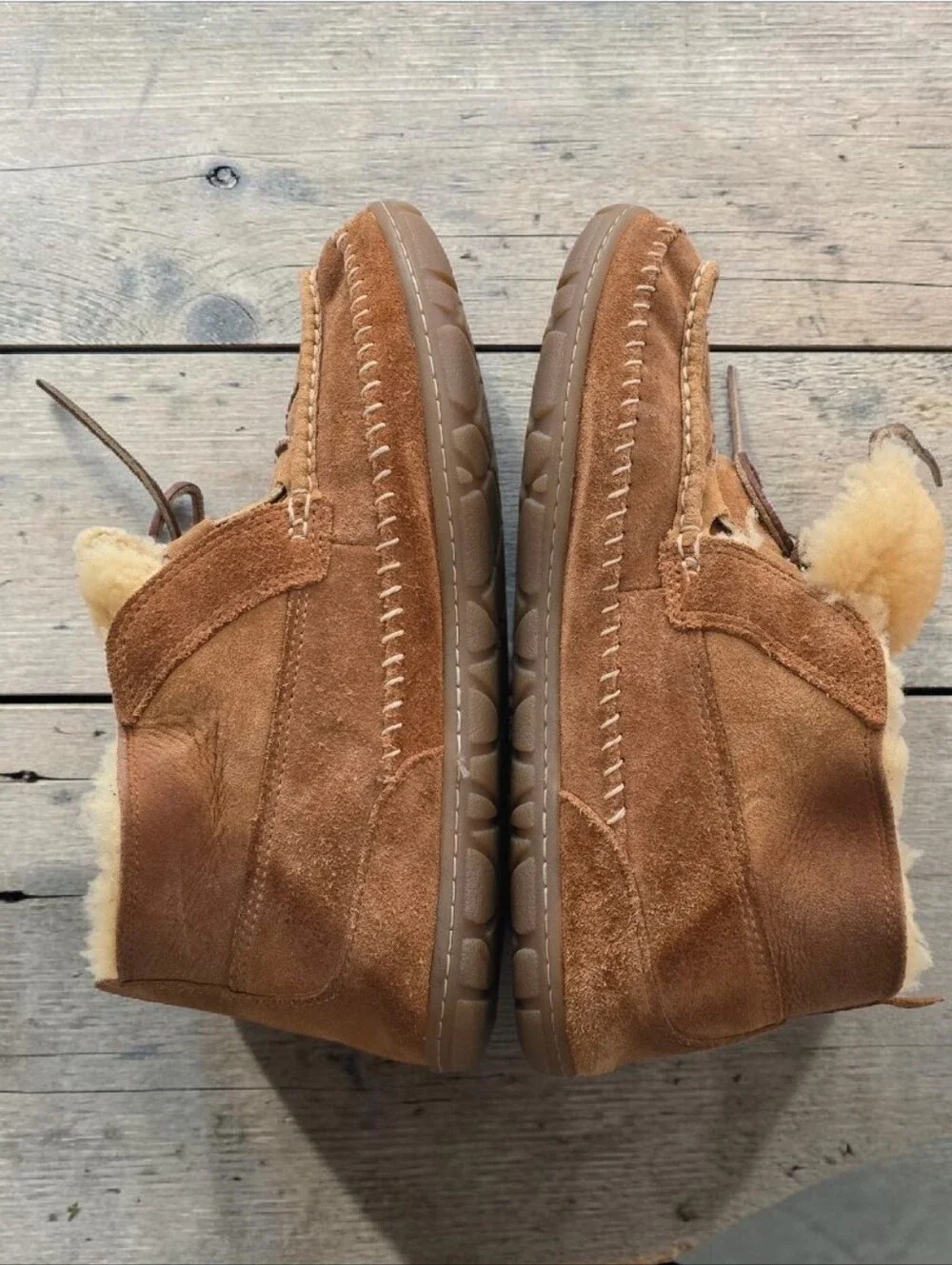 LL Bean Men's Lodge Suede Slippers Wicked Good Chukka Moccasins Shearling! 12